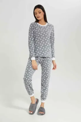 Women Grey Dotted Pyjama Set (2 Piece)