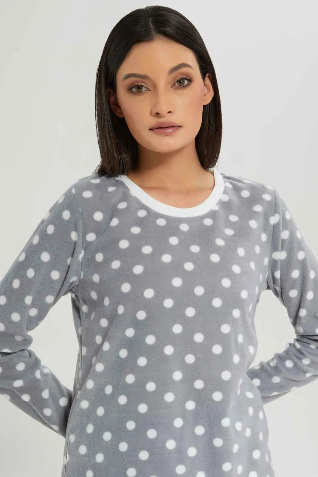 Women Grey Dotted Pyjama Set (2 Piece)