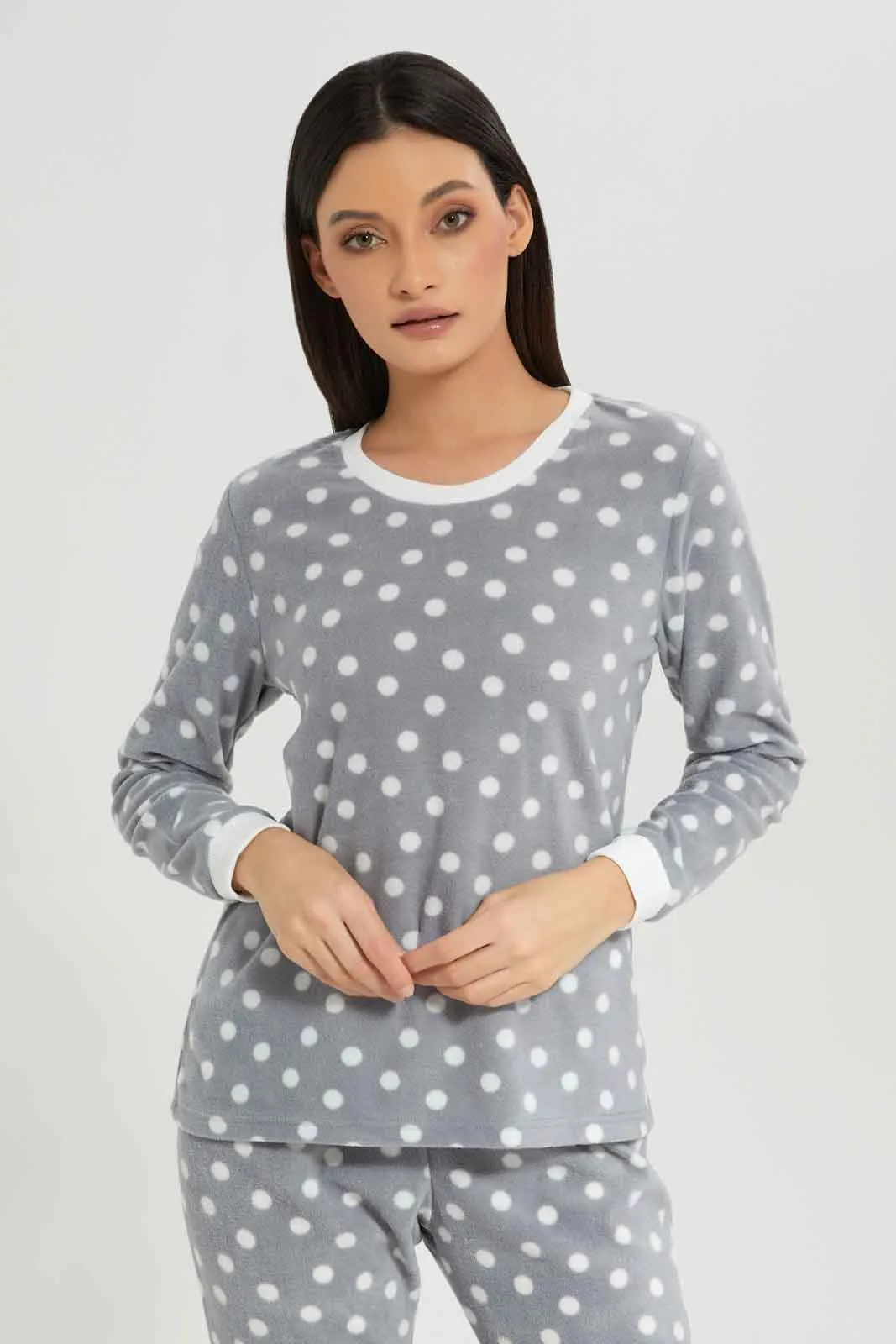 Women Grey Dotted Pyjama Set (2 Piece)