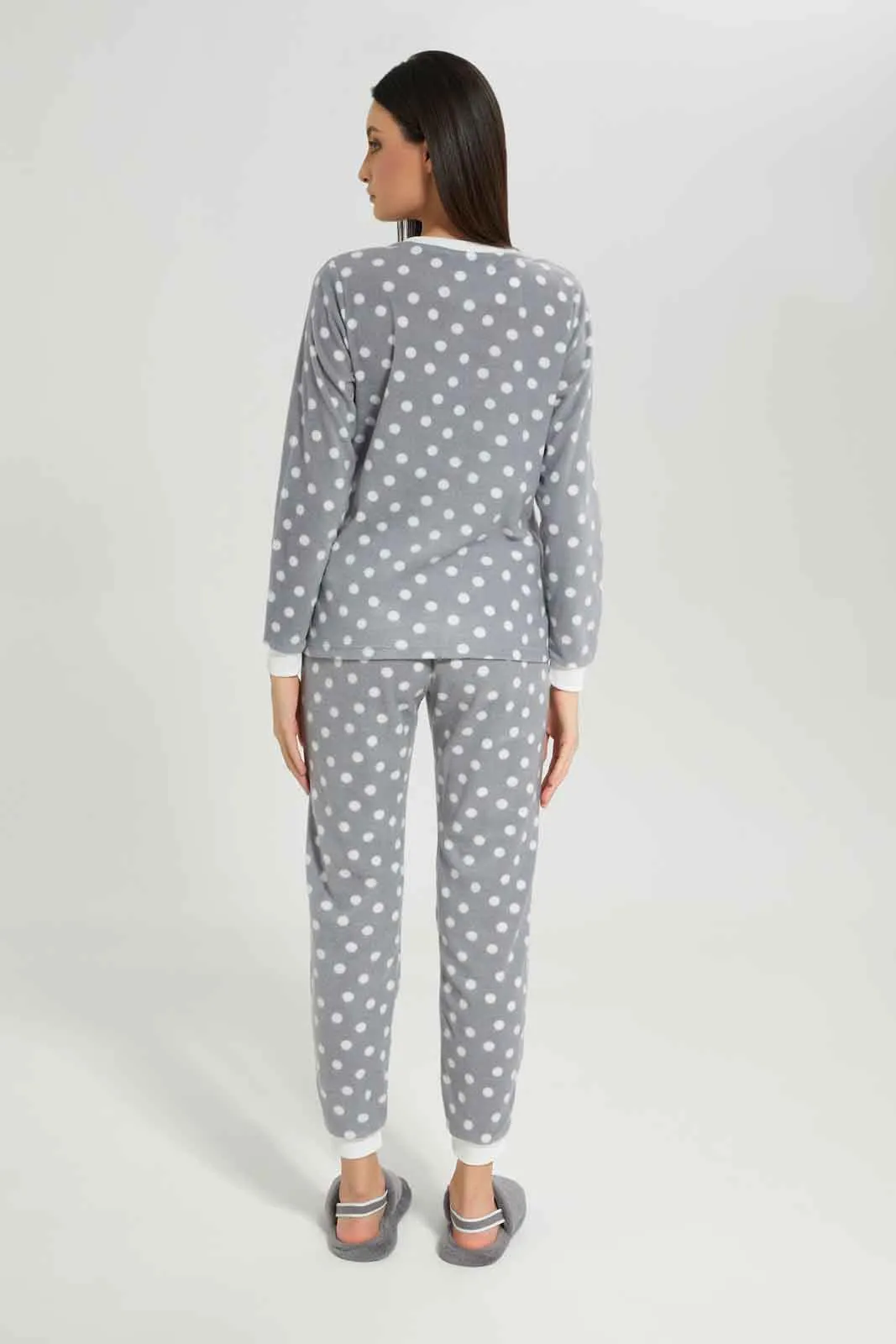 Women Grey Dotted Pyjama Set (2 Piece)