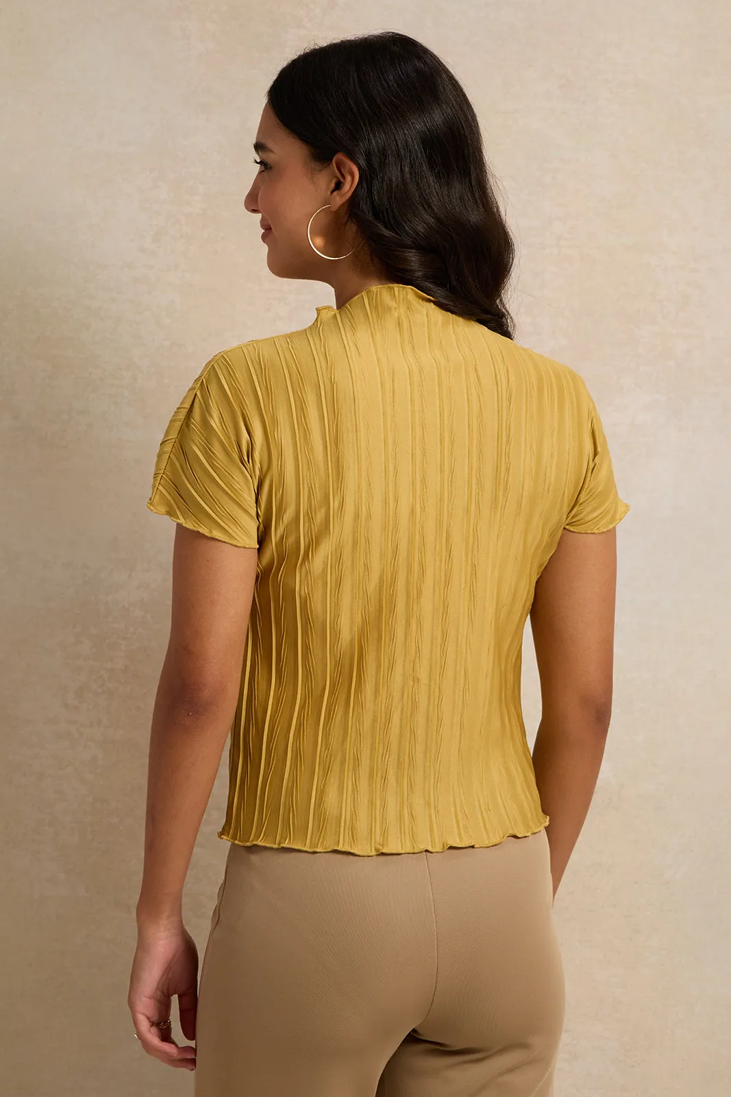 Women Mustard Textured Knit Top