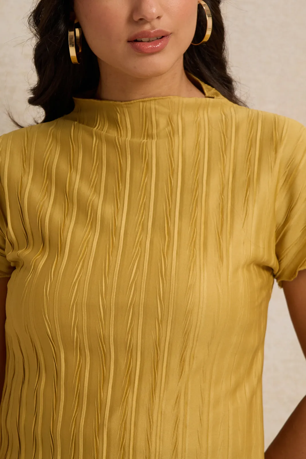 Women Mustard Textured Knit Top