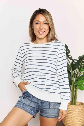 Women's Double Take Striped Long Sleeve Round Neck Top