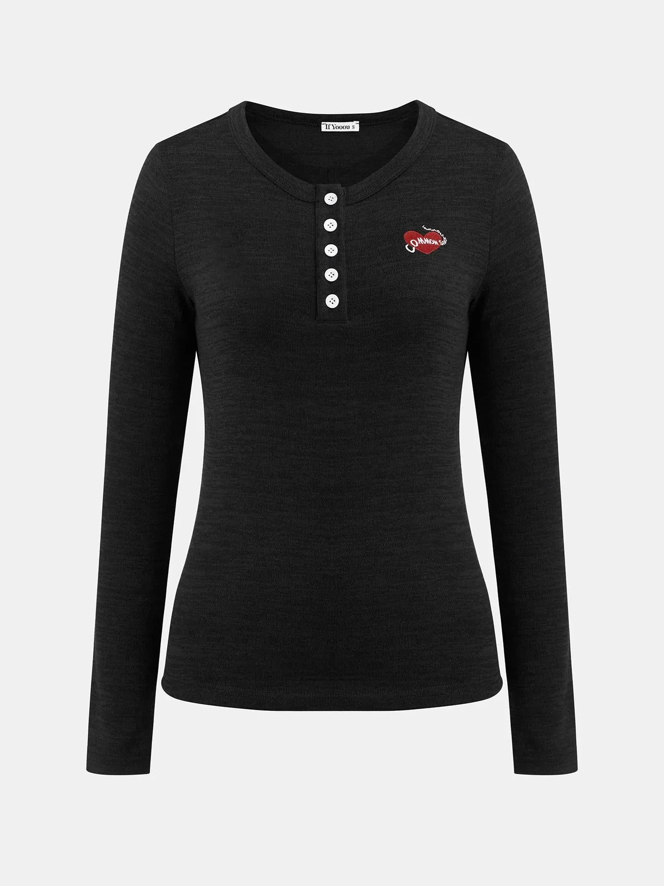 Women's Long Sleeve Black Heart Print Tee