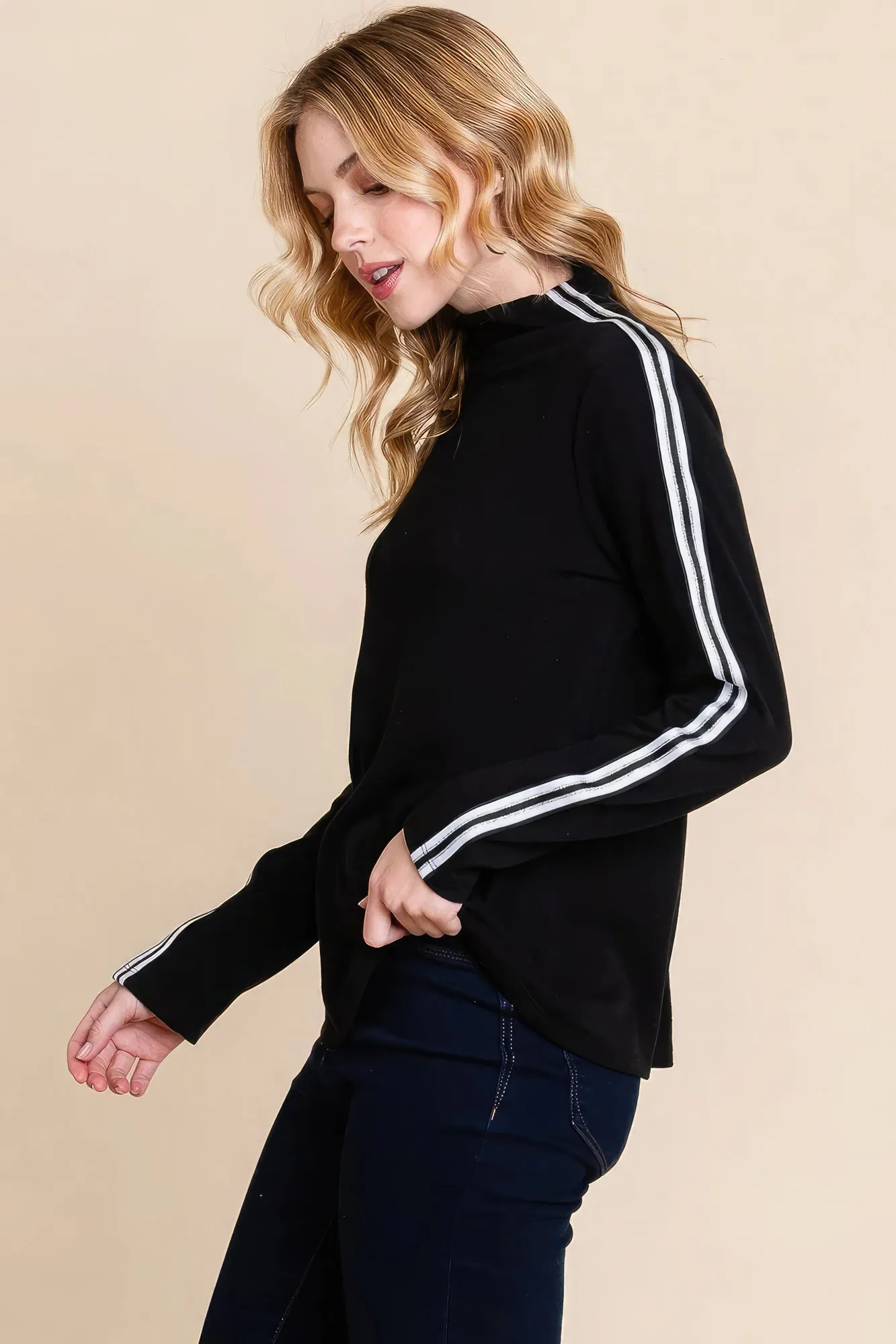 Women's Long Sleeve Solid Mock Neck Casual Top