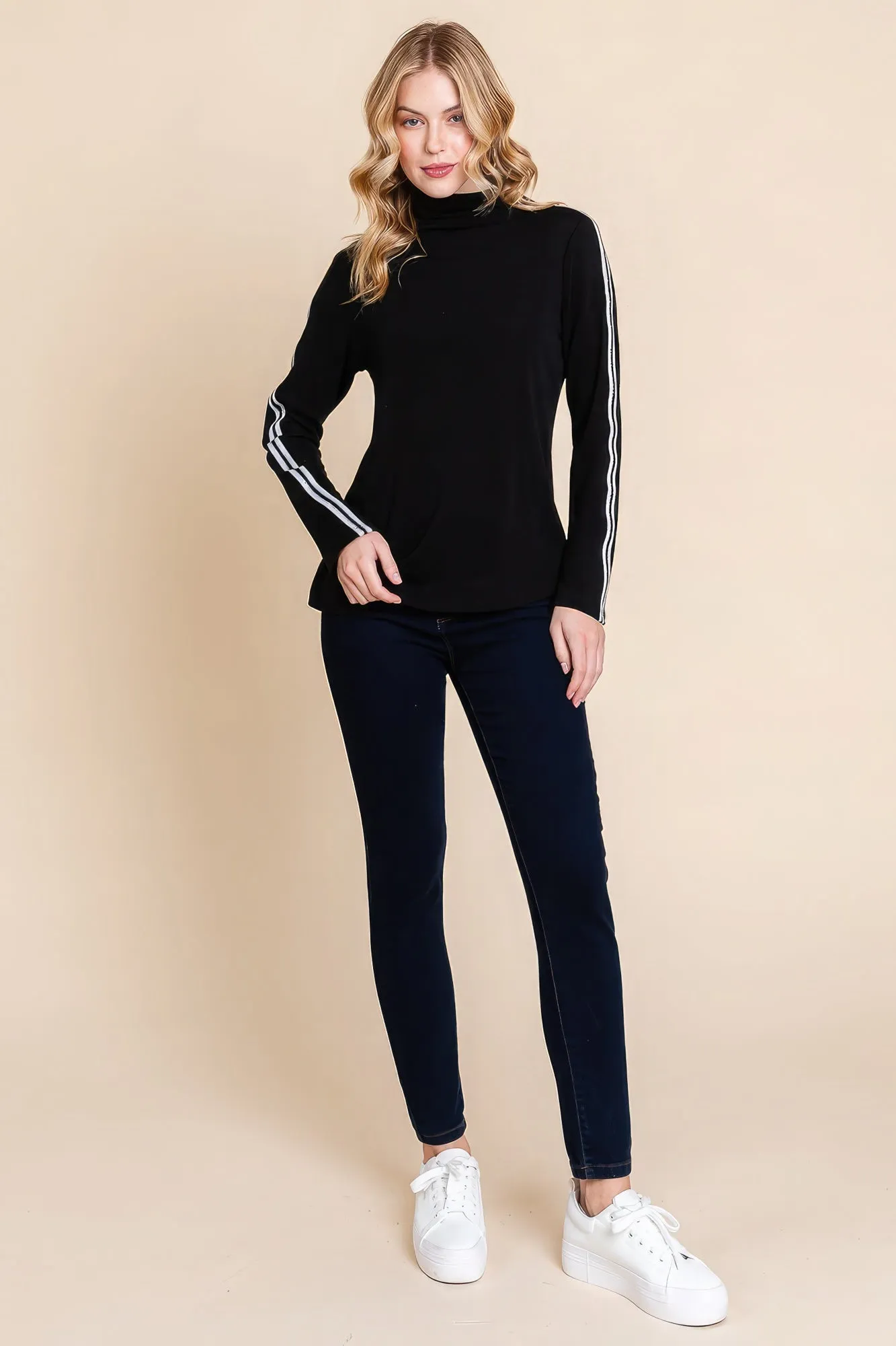 Women's Long Sleeve Solid Mock Neck Casual Top