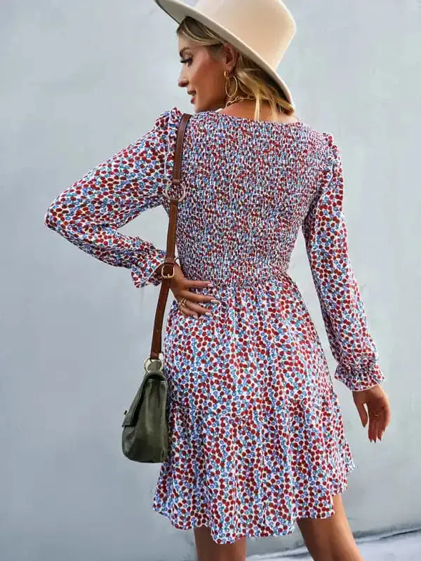 Women’s round neck long sleeve versatile Floral Dress