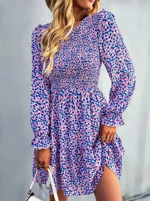 Women’s round neck long sleeve versatile Floral Dress