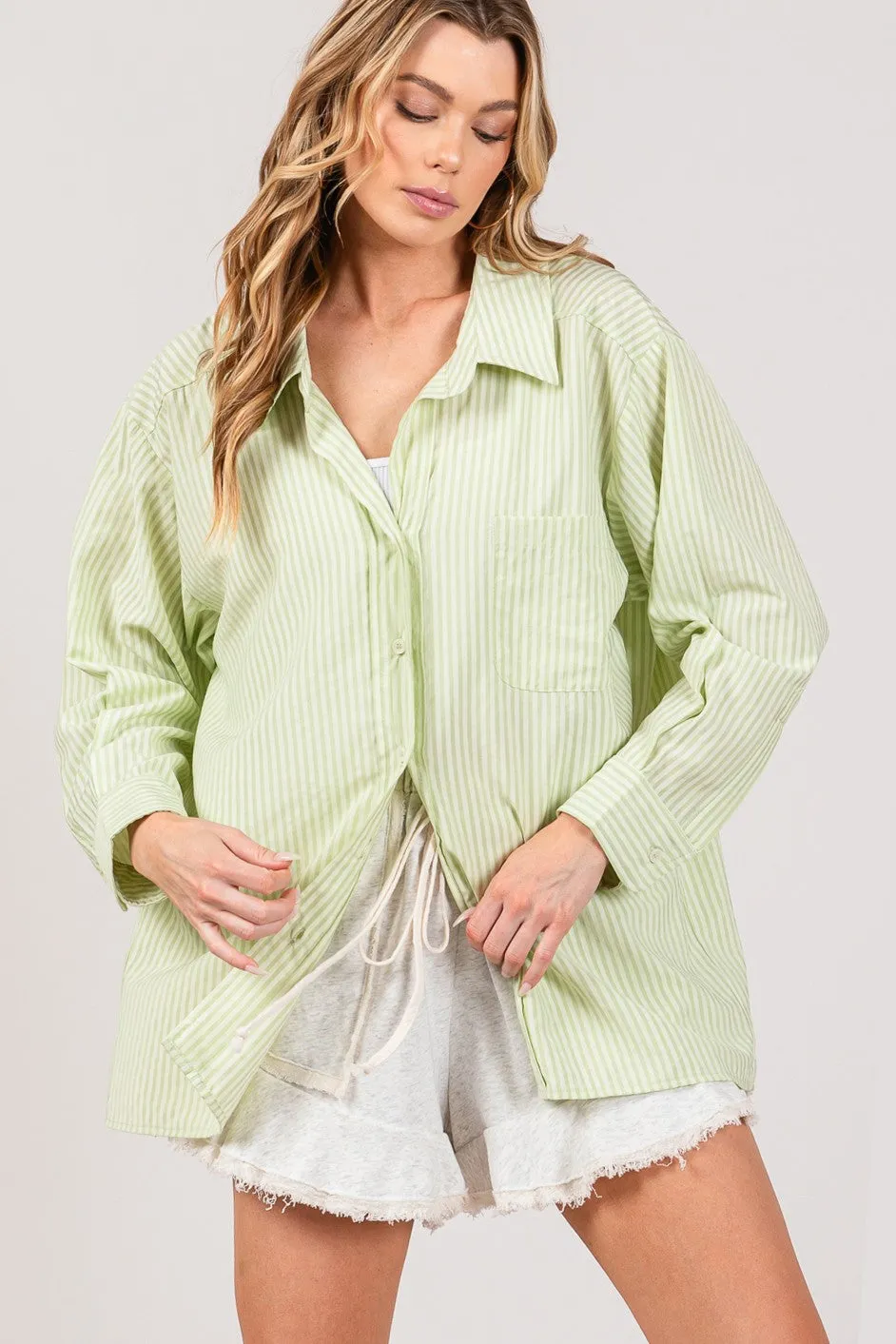 Women's SAGE   FIG Striped Button Up Long Sleeve Shirt