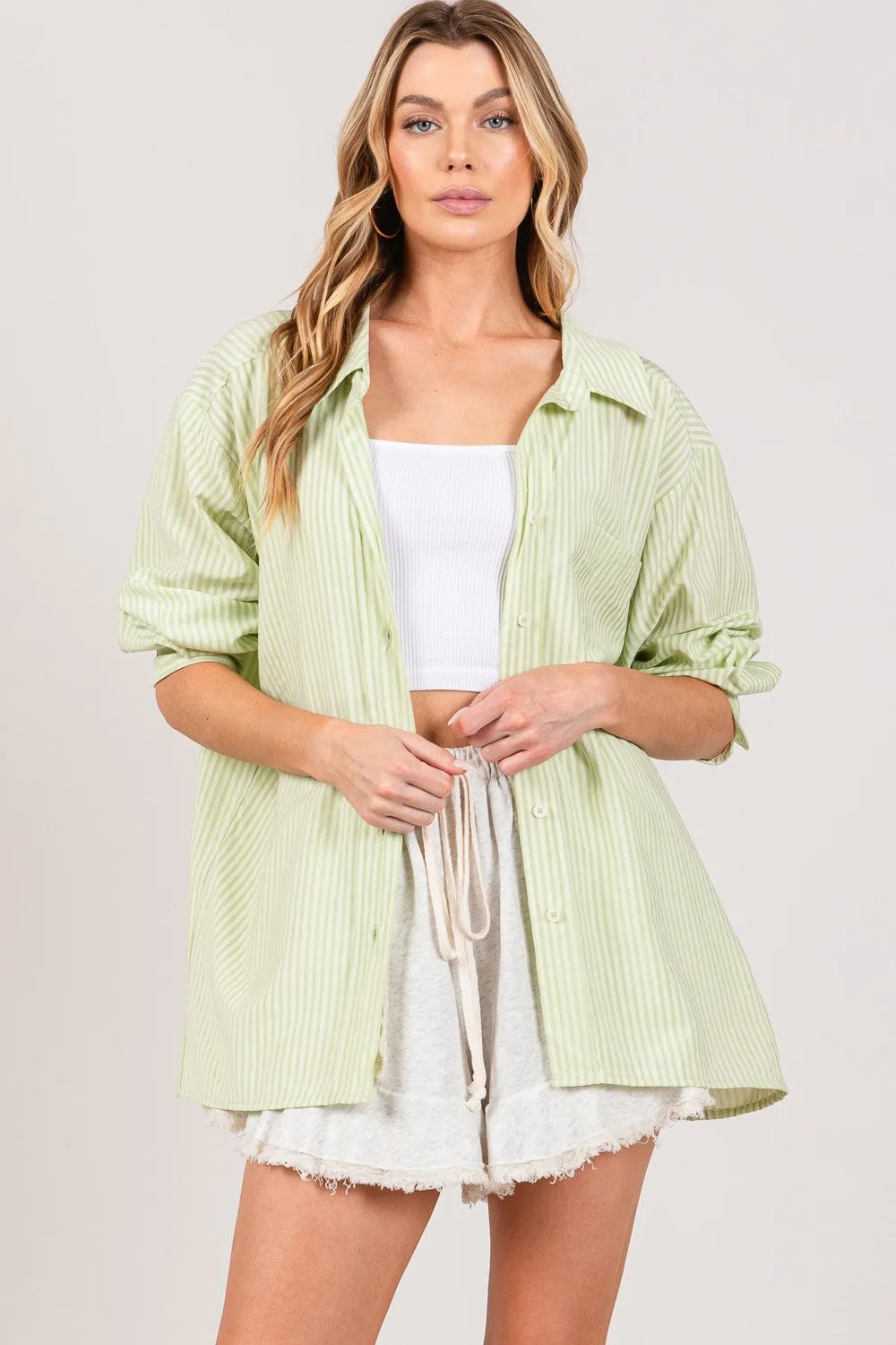 Women's SAGE   FIG Striped Button Up Long Sleeve Shirt