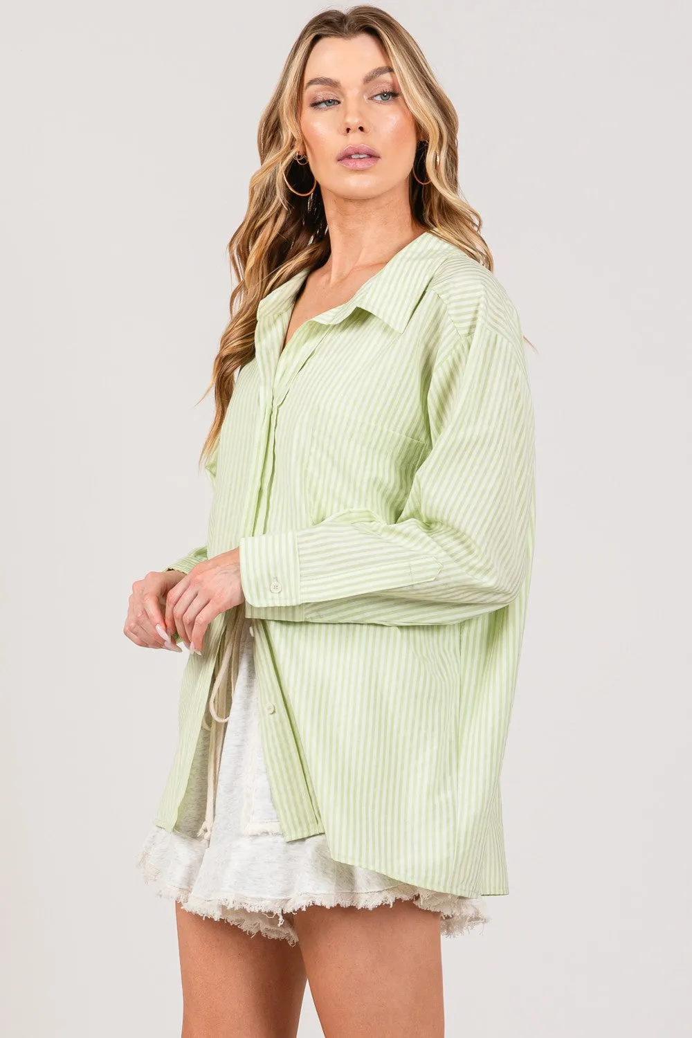 Women's SAGE   FIG Striped Button Up Long Sleeve Shirt