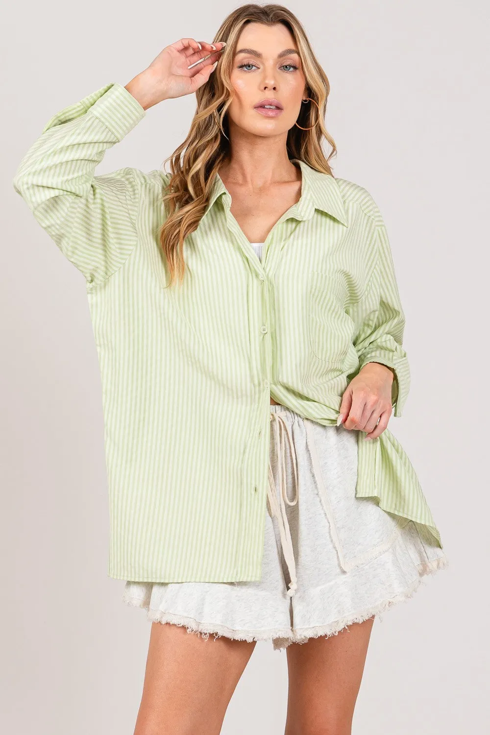 Women's SAGE   FIG Striped Button Up Long Sleeve Shirt