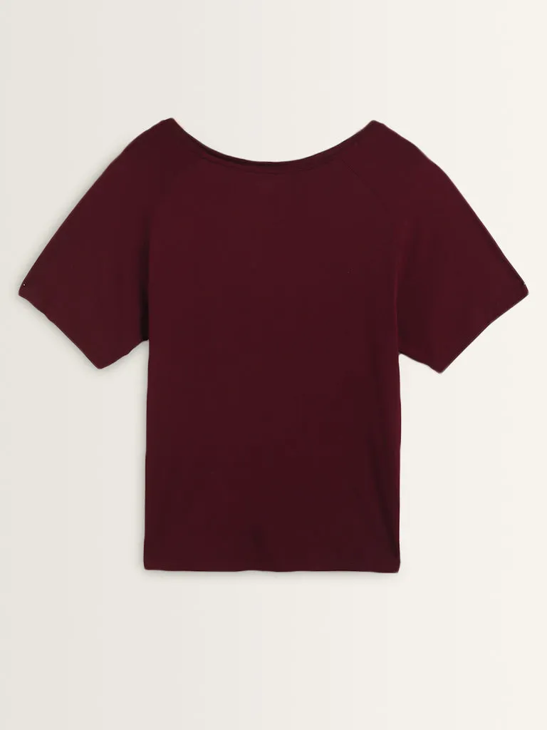 Wunderlove Burgundy Relaxed-Fit T-Shirt